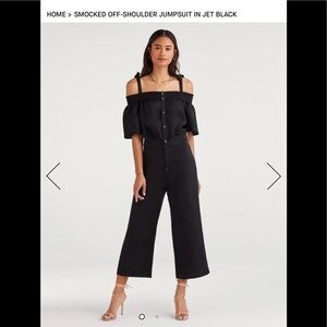 NWT - 7 For All Mankind - Smocked Off-Shoulder Jumpsuit - Jet Black - Size:S
